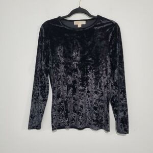 90s Style Whimsigoth Witchy Grunge Black Long Sleeve Fitted Velvet Top Sz Small